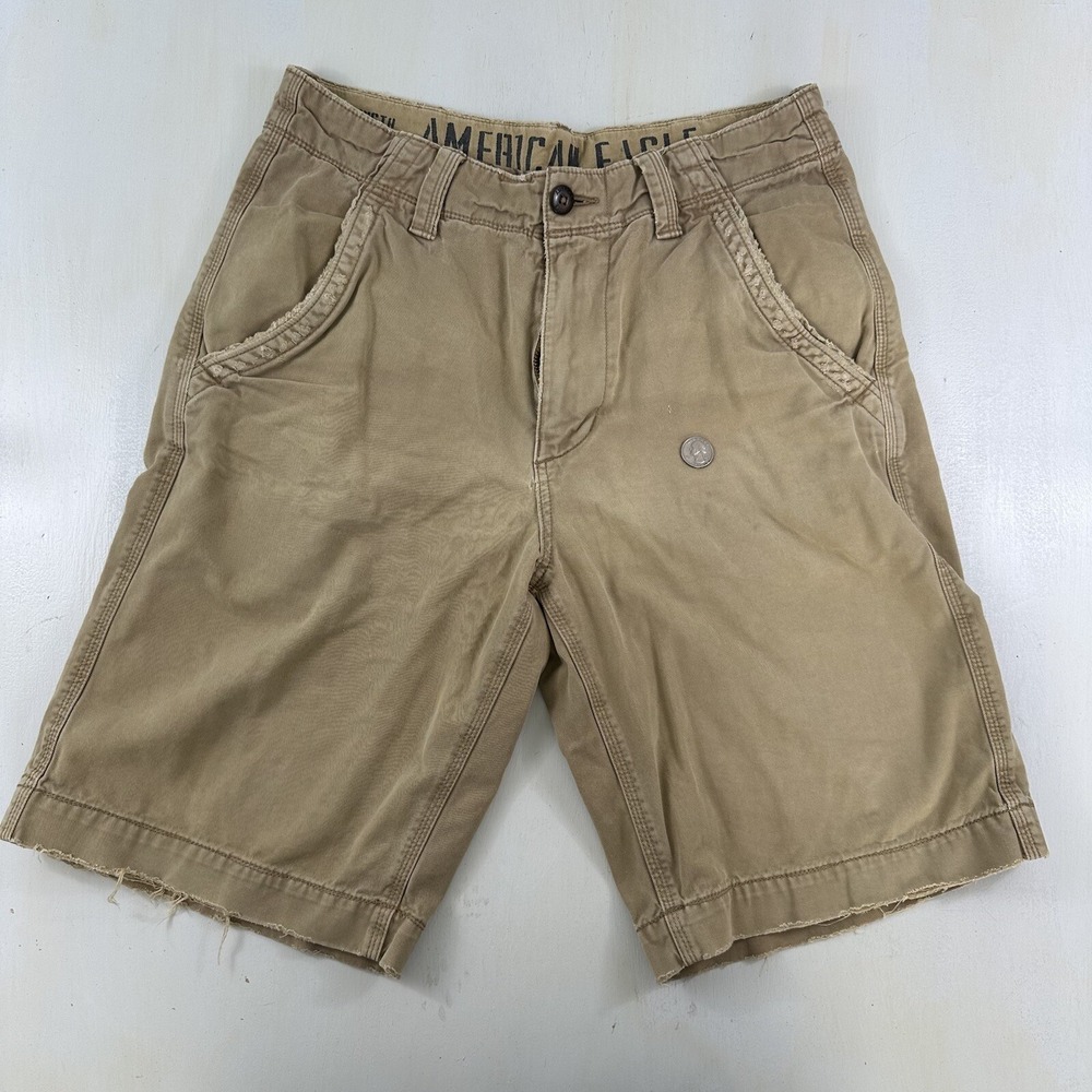 American Eagle Longer Length Distressed‎ Shorts Mens 33 12" Chino Beige Tag 32